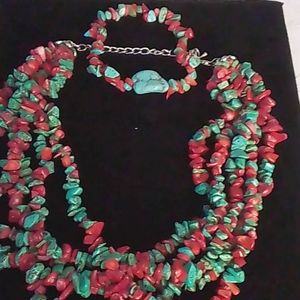 Vintage -Genuine Corals & Turquoises Necklace & Bracelet!